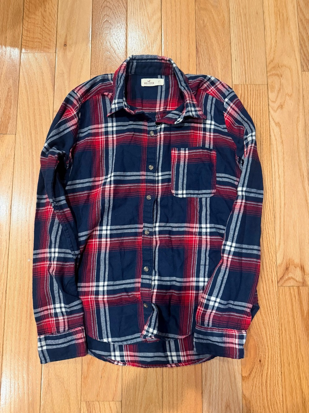 Hollister Navy, Red & White Plaid Button-Down Shirt